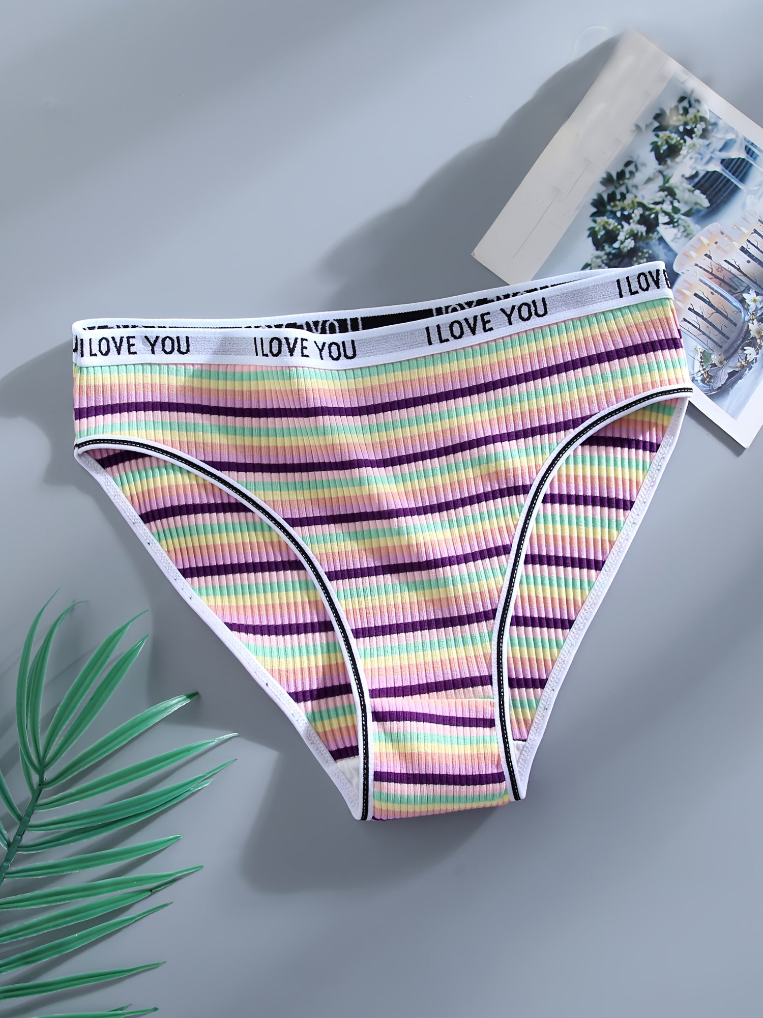 10pcs Women's Colorful Striped Low-Rise Briefs - Breathable Blend with Elastic Waistband, \