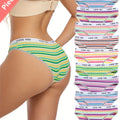 10pcs Women's Colorful Striped Low-Rise Briefs - Breathable Blend with Elastic Waistband, \