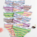 10-Pack Women's Cotton Briefs - Elastic Rainbow Stripe Pattern, Comfortable Ribbed Waistband, Simple Style Knit Fabric Underwear