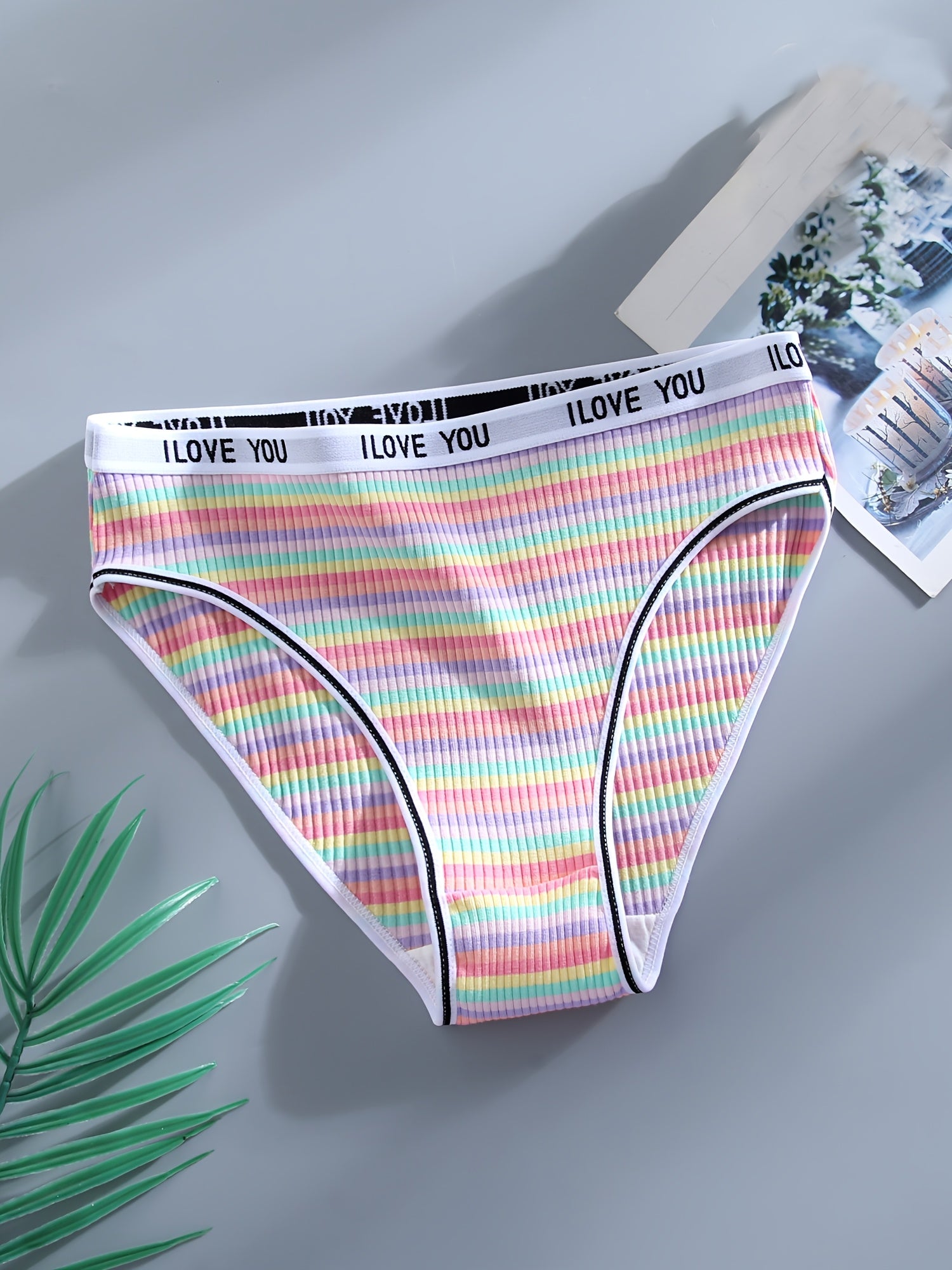 10pcs Women's Colorful Striped Low-Rise Briefs - Breathable Blend with Elastic Waistband, \